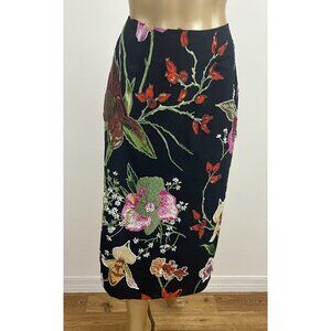Vintage Dolce Apparel Women's M Beaded Floral Midi Skirt Embellished